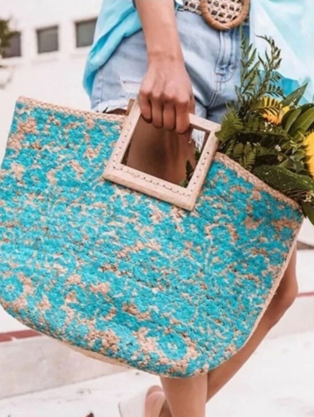 Anthropologie × Antik Kraft Teal Jute Olivia Tote Bag